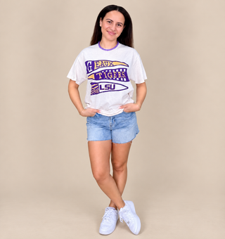 Geaux LSU Tigers Pennant Off White Thrifted Tee