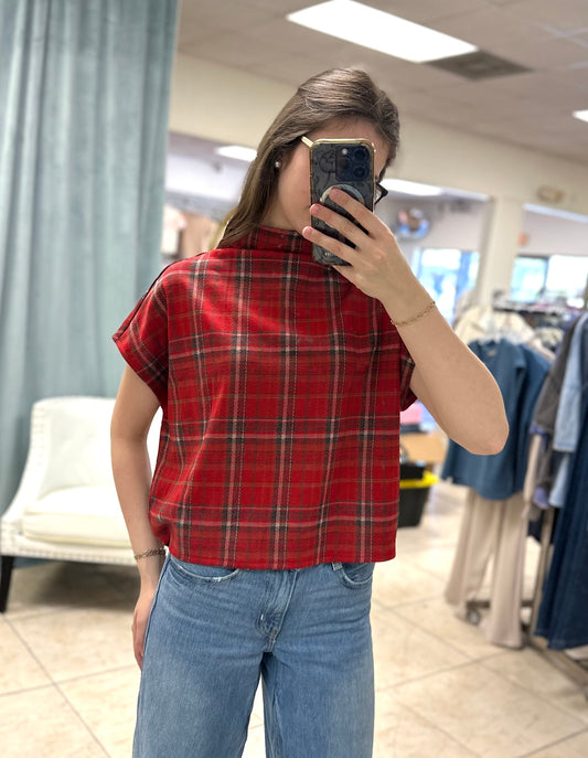 The Noel Plaid Mock Neck Top