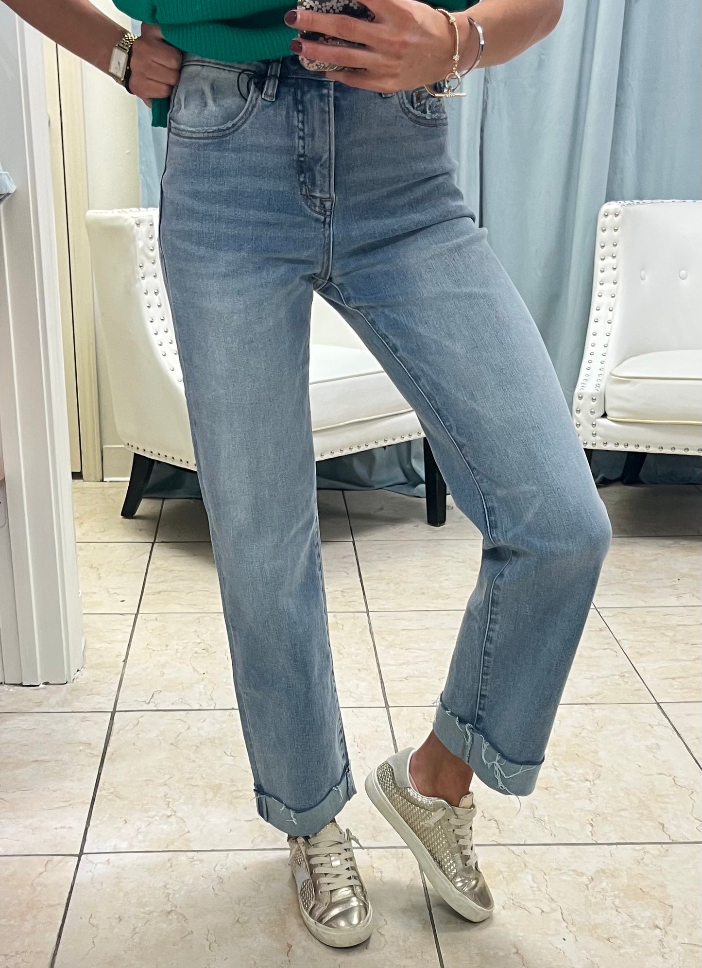 Mica Hemmed High Rise Straight Leg Jean