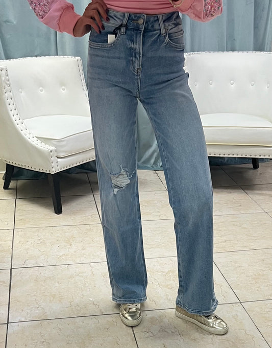 Mica Distressed High Rise Wide Leg Jean