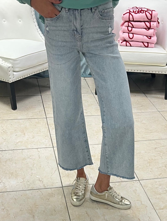 Mica High Rise Raw Hem Wide Ankle Jean