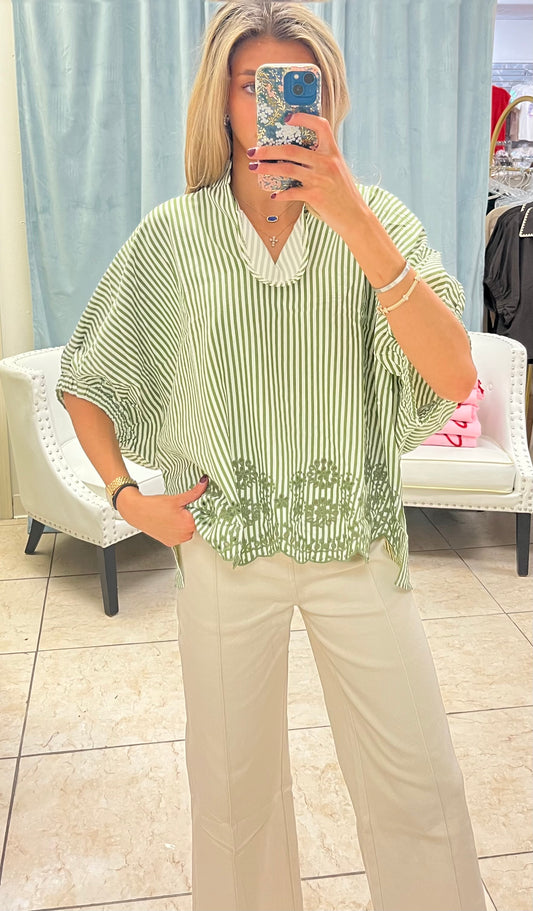 The Savannah Stripe Embroidered Top