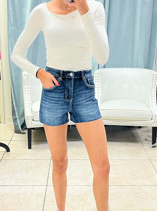 Mica Super High Rise Raw Hem Shorts