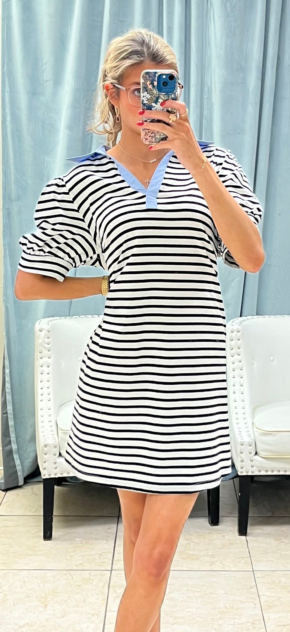 Sailor Stripe Puff Sleeve Dress