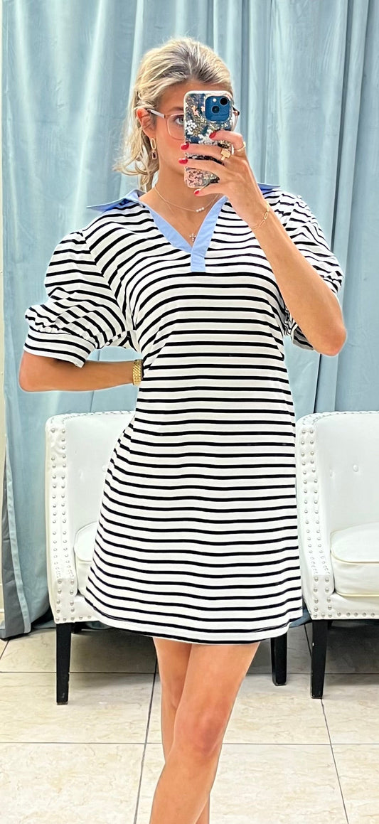 Sailor Stripe Puff Sleeve Dress