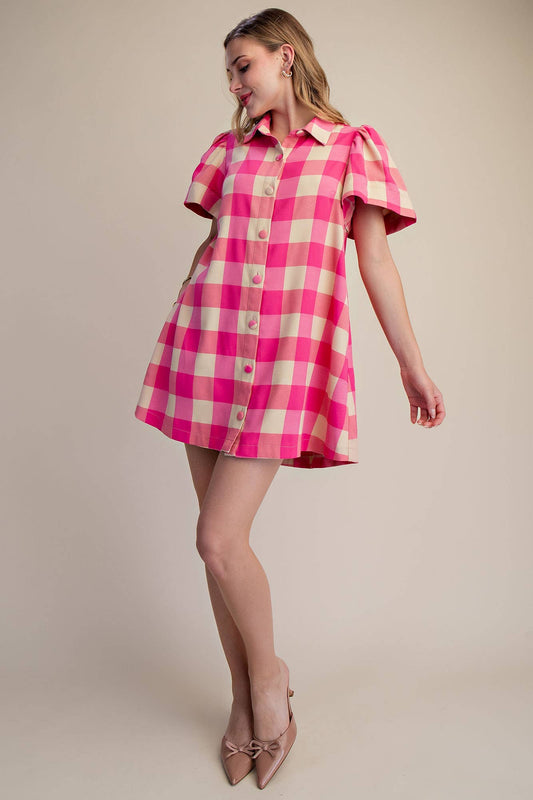 Poppy Gingham Button Down Mini Dress