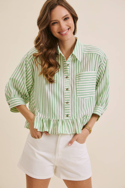 Camille Ruffle Hem Stripe Blouse