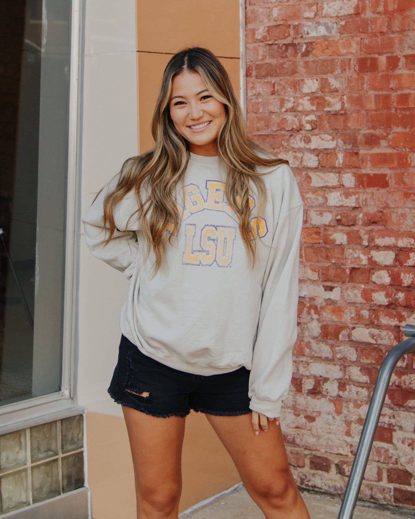LSU Tigers Mega Arch Sand Thrifted Graphic Sweatshirt