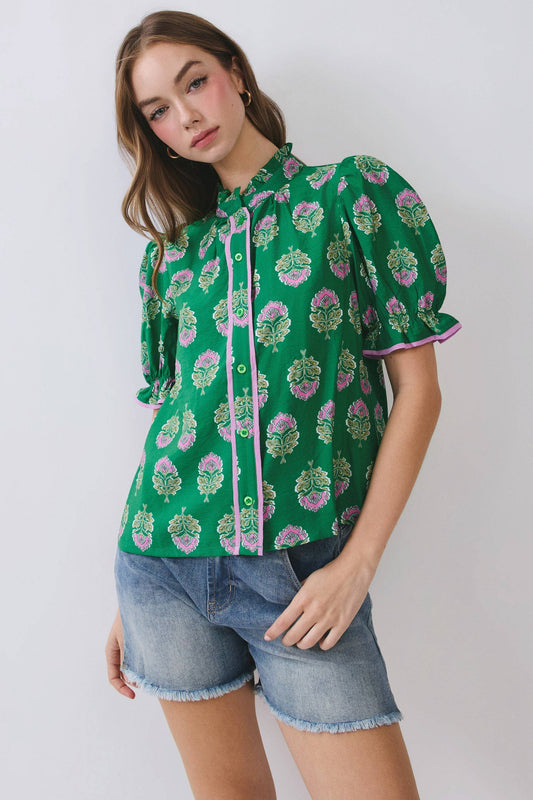 Cambria Floral Block Print Blouse