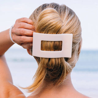 Teleties almond beige large flat rectangle hair clip, view 4