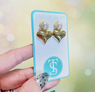 Taylor Shaye Amanda Heart Studs – gold heart earrings with pearl centers