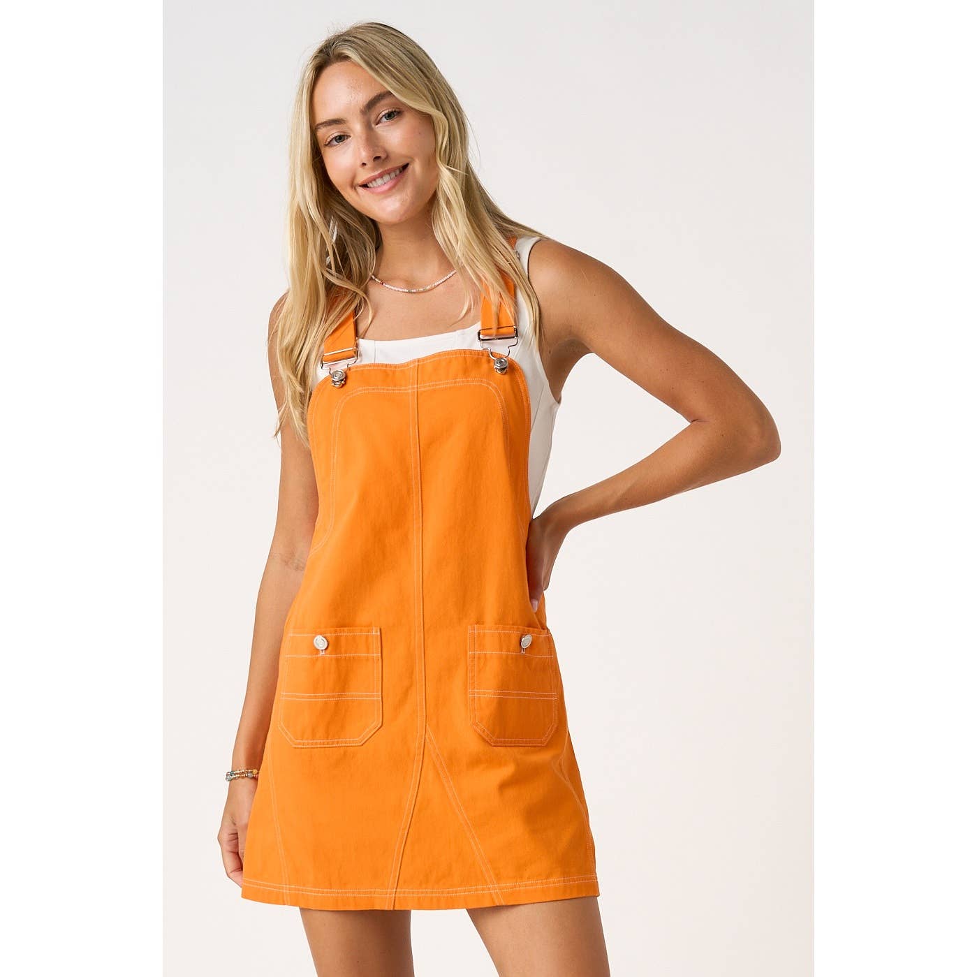 GAME DAY CONTRAST STITCH BIB OVERALL MINI DRESS
