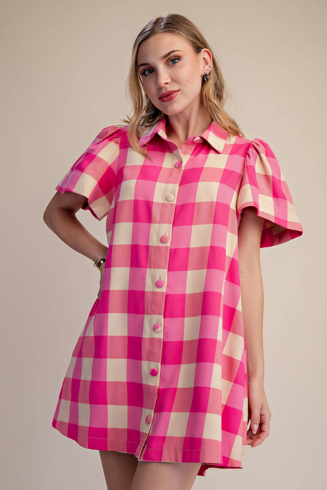 Poppy Gingham Button Down Mini Dress