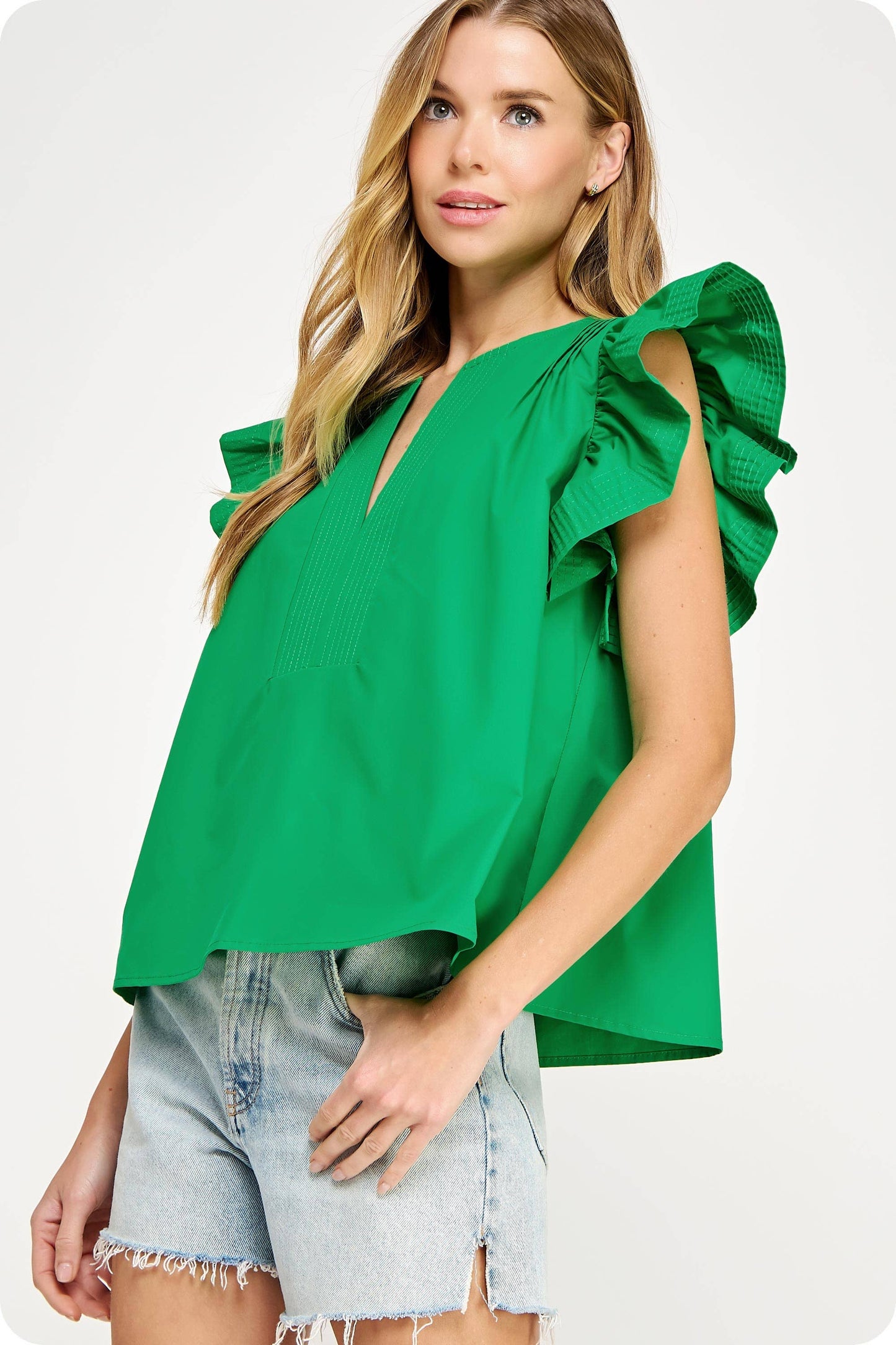 Emery Poplin Ruffle Sleeve Top