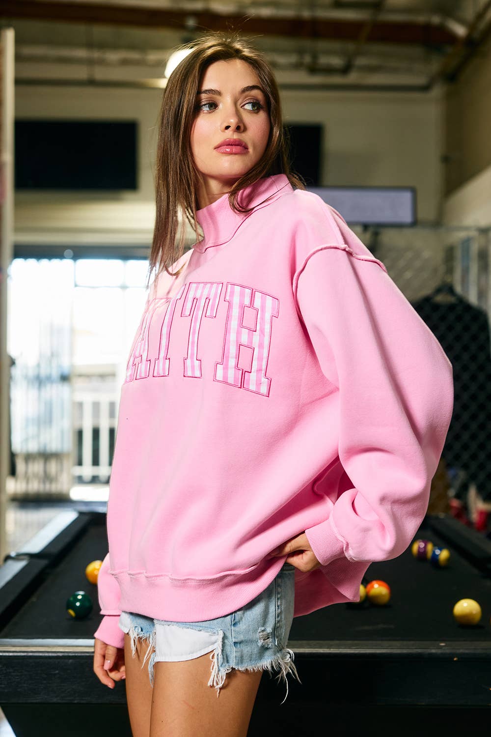 Pink Faith Mock Neck Pullover