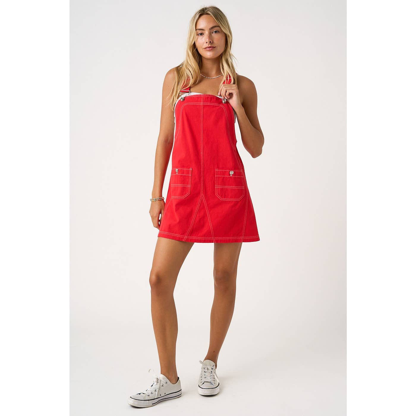 GAME DAY CONTRAST STITCH BIB OVERALL MINI DRESS