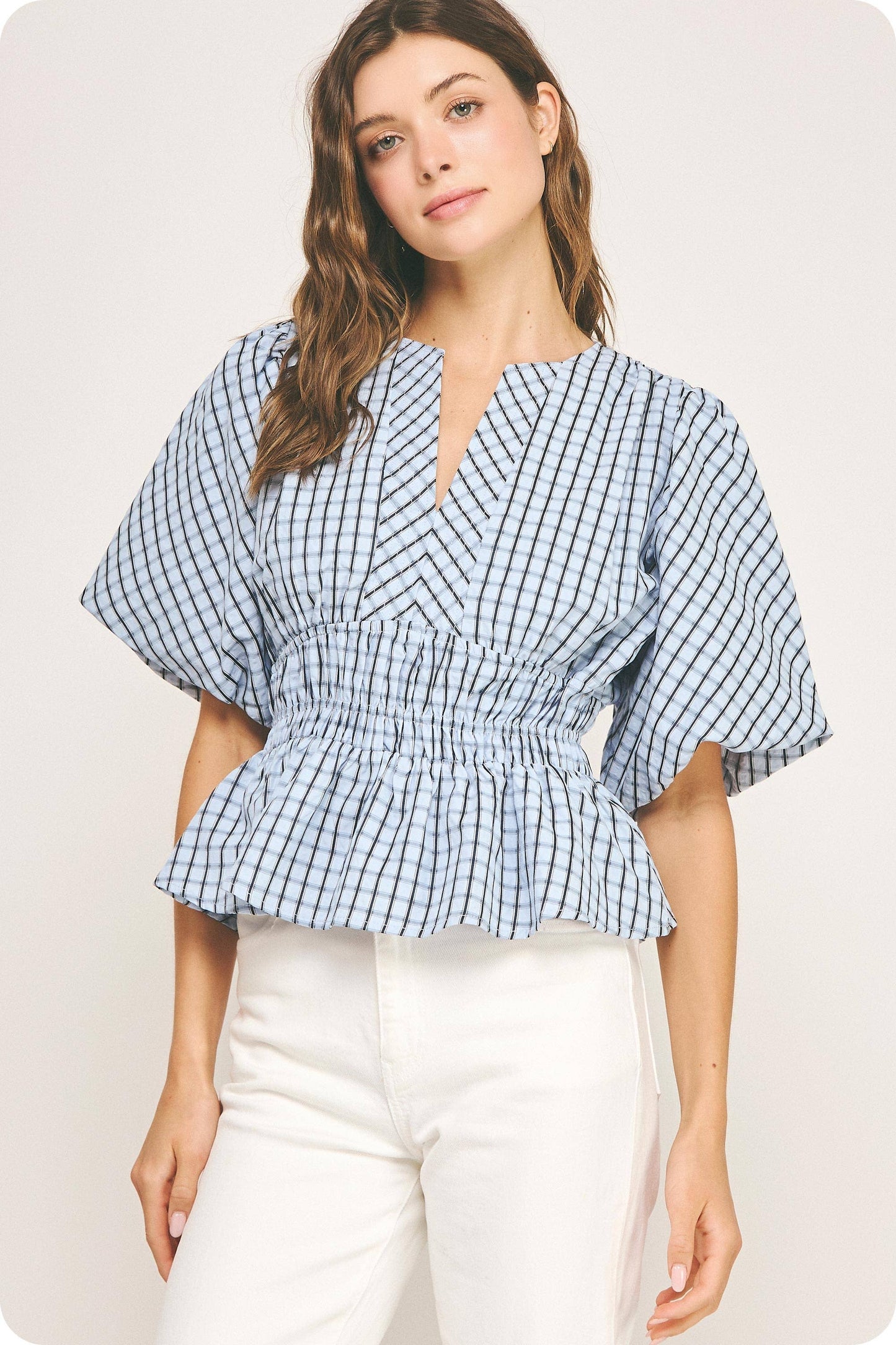 Bristol Windowpane Peplum Top