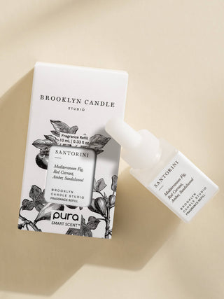 Brooklyn Candle Studio Santorini candle refill packaging on a beige background