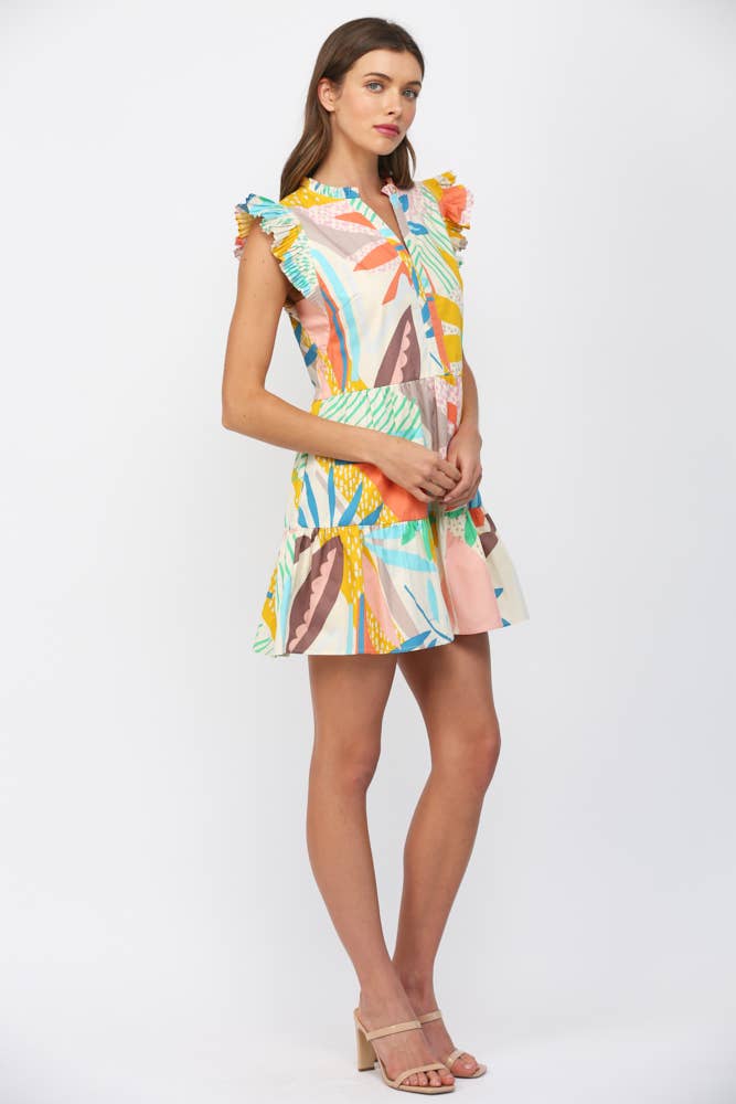 Rio Tropical Flutter Sleeve Dress