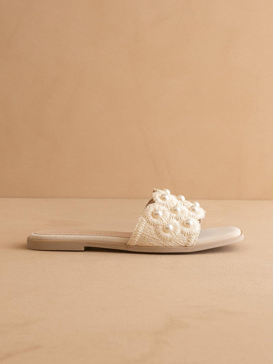 The Cathleen | Ivory Pearl Raffia Slide Sandal