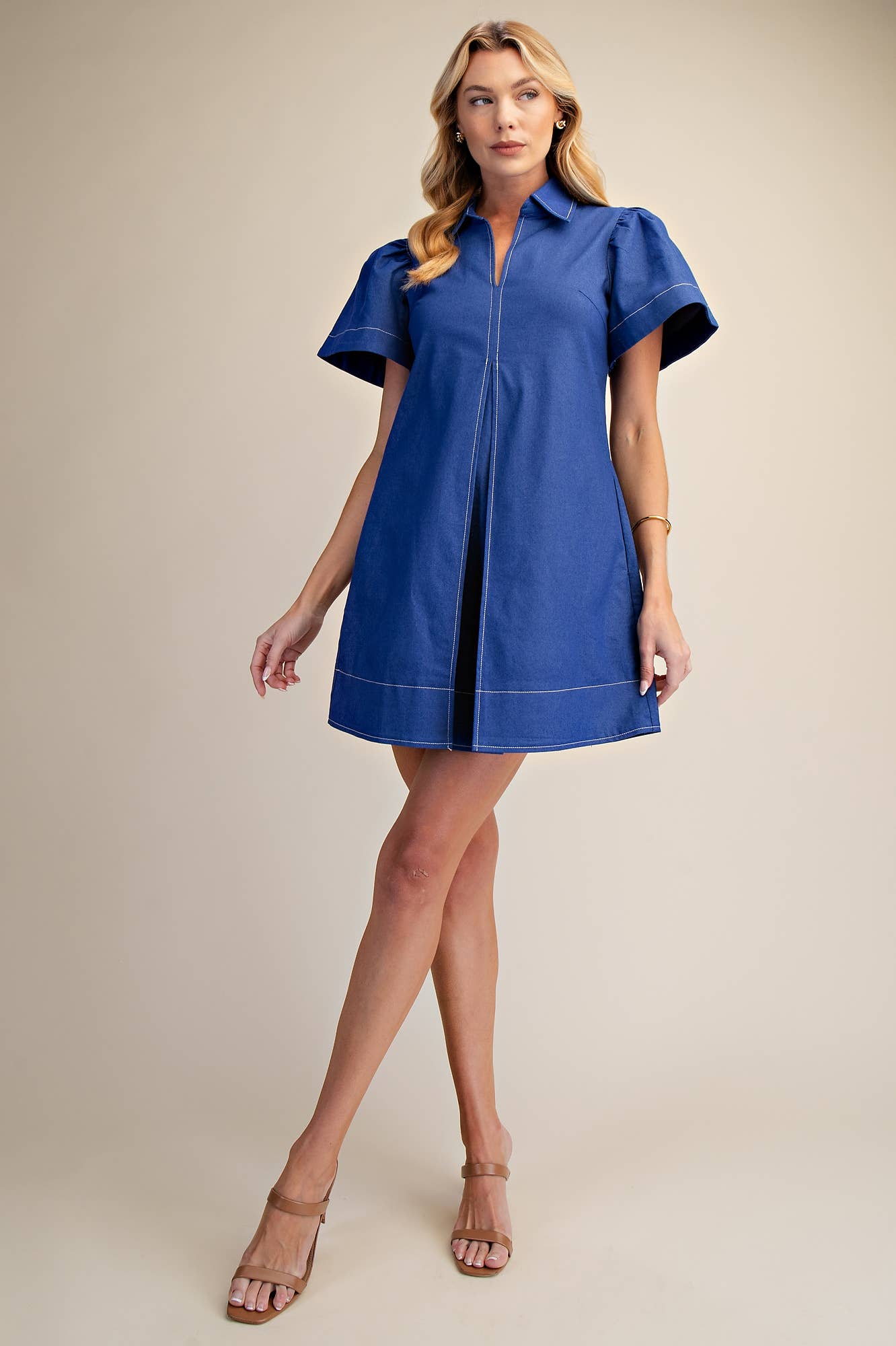 The Pleated Charm Collar Mini Dress