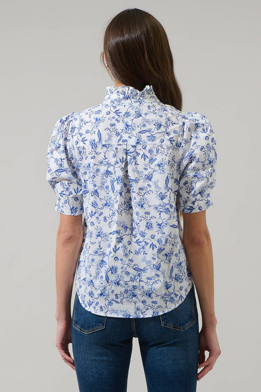 Charlotte Blue Toile Blouse