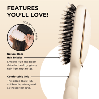 Teleties tan full size boar bristle hair brush, view 3