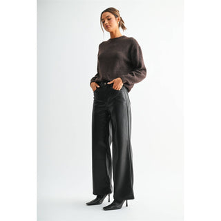 Bristol Black Faux Leather High Rise Wide Leg Pants - Blue Blossom Boutique