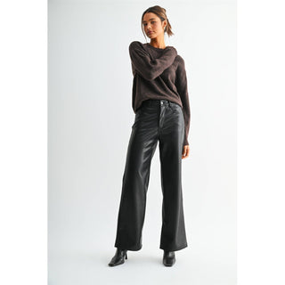 Bristol Black Faux Leather High Rise Wide Leg Pants - Blue Blossom Boutique
