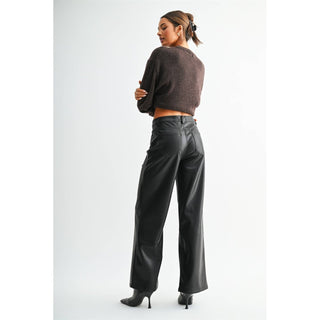 Bristol Black Faux Leather High Rise Wide Leg Pants - Blue Blossom Boutique