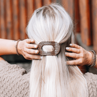 Brown Crocodile | Small | Flat Round Hair Clip - Blue Blossom Boutique
