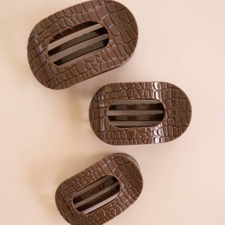 Brown Crocodile | Small | Flat Round Hair Clip - Blue Blossom Boutique
