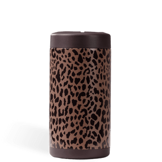 Thermos with leopard print design on a white background