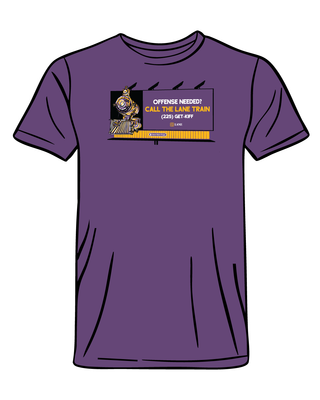 Purple t-shirt with a graphic design on a white background