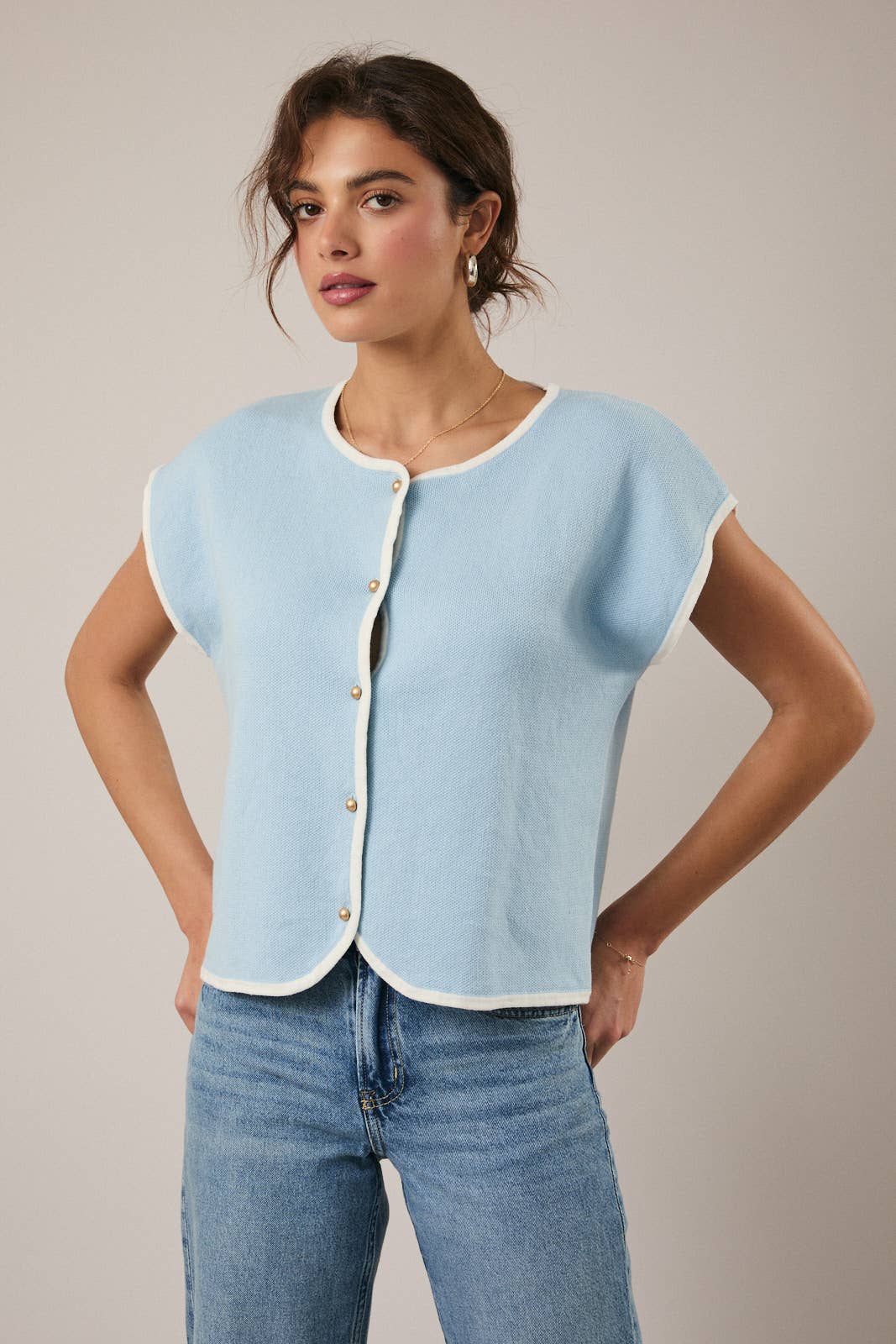 Lila Button Shoulder Knit Top