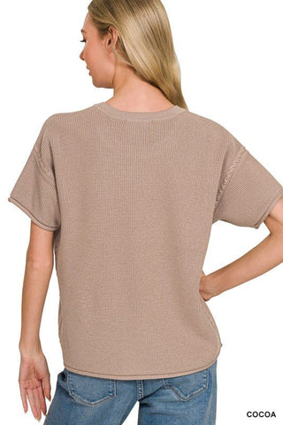 Cable Detail Short Sleeve Sweater Top - Blue Blossom Boutique
