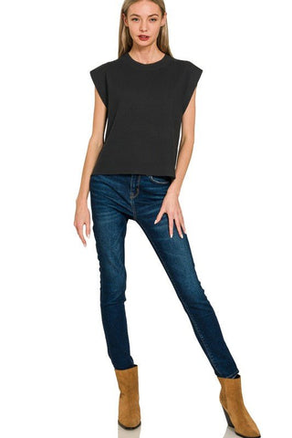 Cap Sleeve Crew Neck Sweater Vest - Blue Blossom Boutique