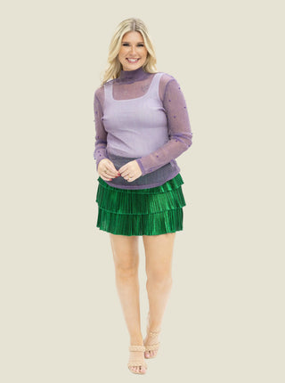 Mock Neck Mesh Top, Purple Shimmer