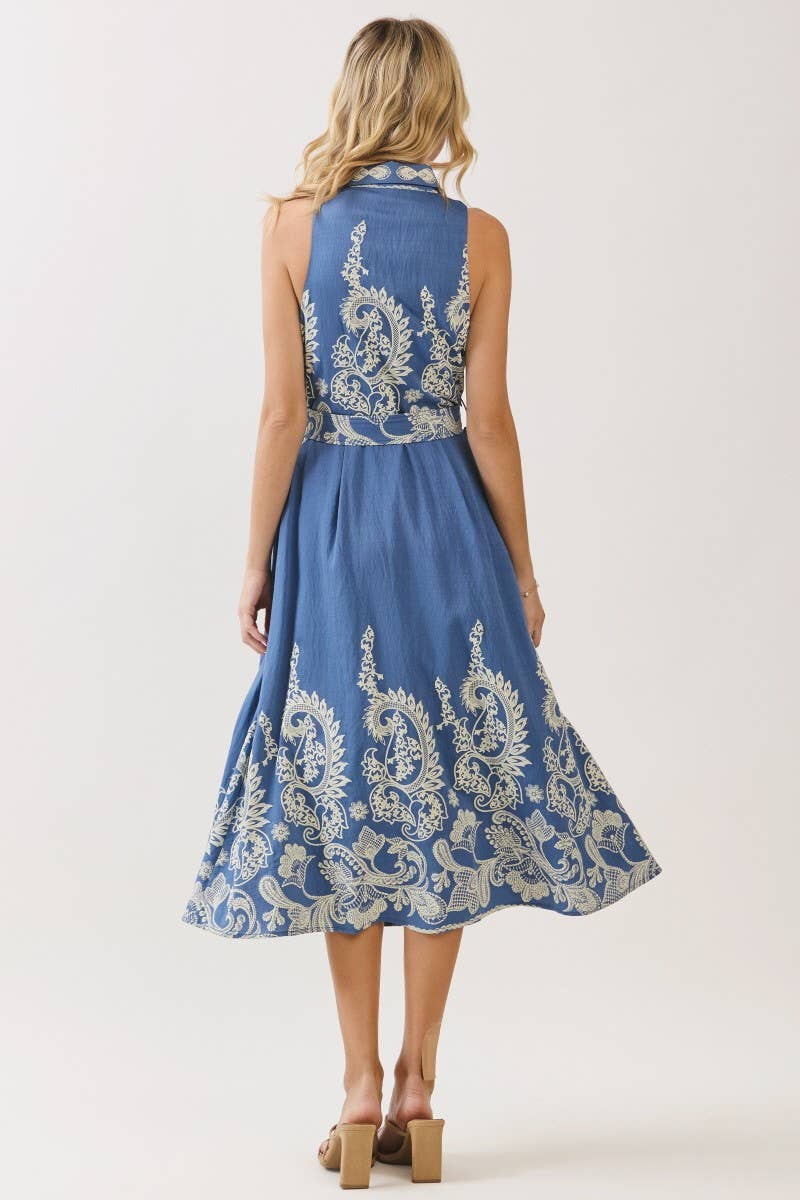 Saylor Paisley Belted Midi Dress