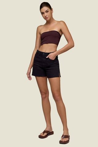 Riley Black Side Slit Mom Shorts