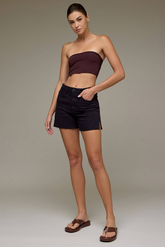 Riley Black Side Slit Mom Shorts