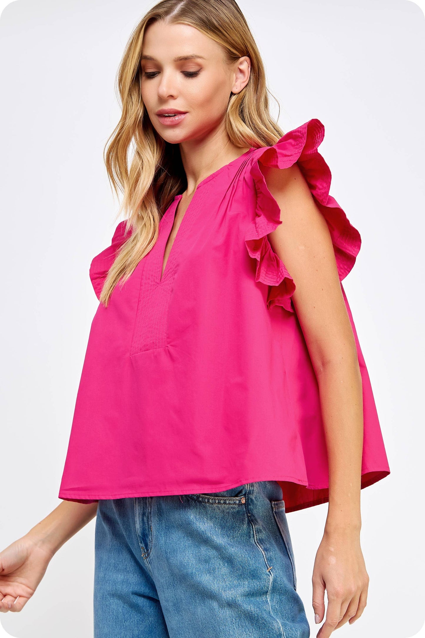 Emery Poplin Ruffle Sleeve Top