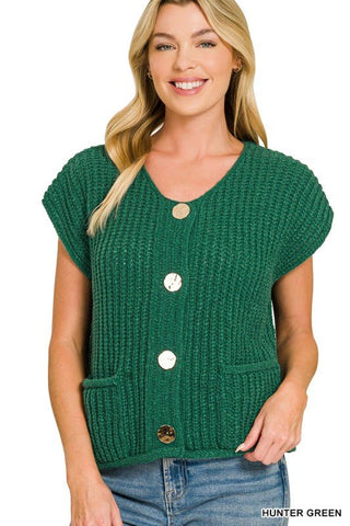 Chunky Knit Button Front Sweater Vest - Blue Blossom Boutique