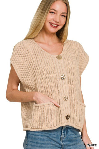 Chunky Knit Button Front Sweater Vest - Blue Blossom Boutique