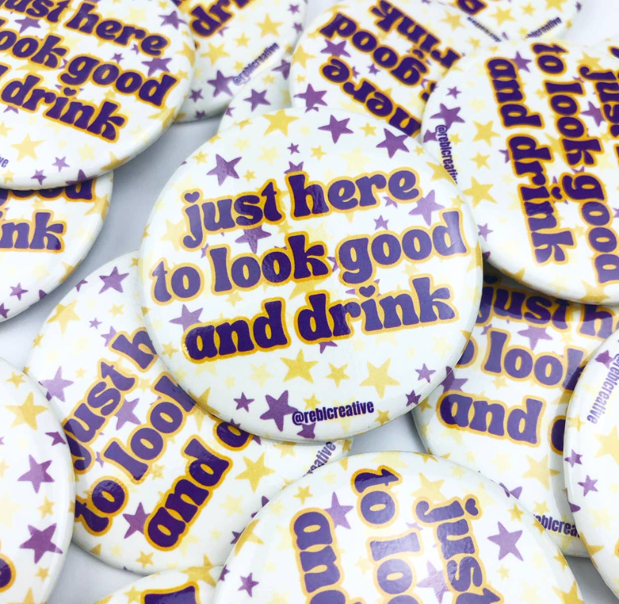 Look Good & Drink - Purple Stars - Game Day Button