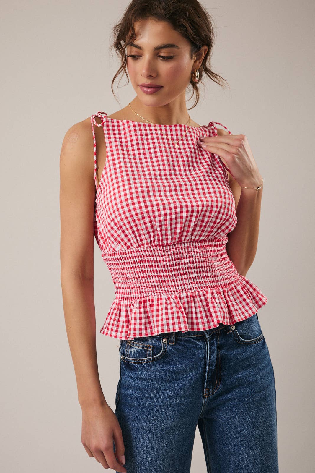 Maeve Smocked Gingham Top