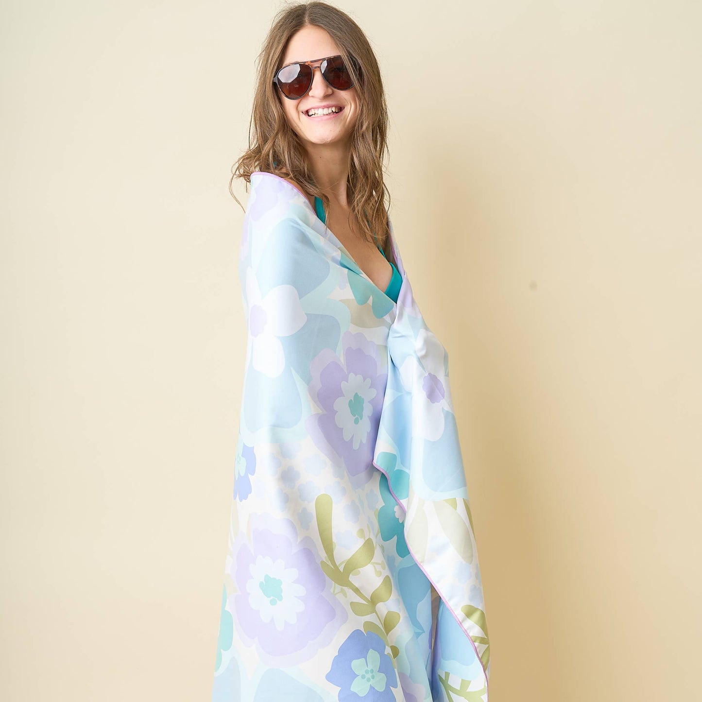 XL Quick-Dry Beach Towel-Beyond Blooms Blue Green