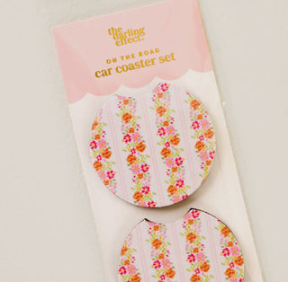 Darling Details floral car coasters in packaging