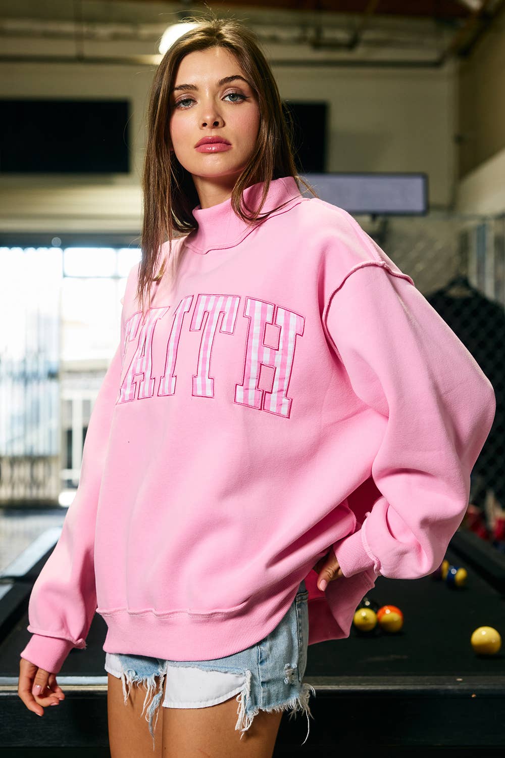 Pink Faith Mock Neck Pullover