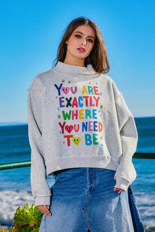 Reversible Graphic Mock-Neck Crop Sweatshirt